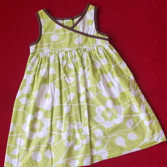 Carters Lime Grn, White and Brown Sundress,  sz  4 - Picture 1 of 6